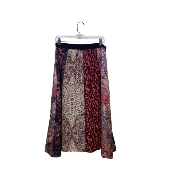 Johnny Was Silk Patchwork Midi Skirt Multicolor M - Picture 2 of 5